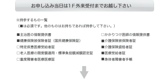 お申込み当日は1F外来受付までお越し下さい