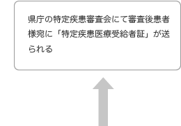 県庁の特定疾患審査会にて審査後患者様宛に「特定疾患医療受給者証」が送られる