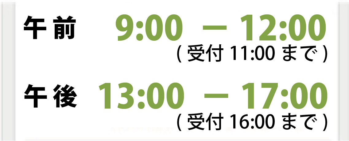 午前9:00-12:00 午後13:00-16:00