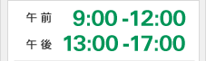 午前9:00-12:00 午後13:00-17:00